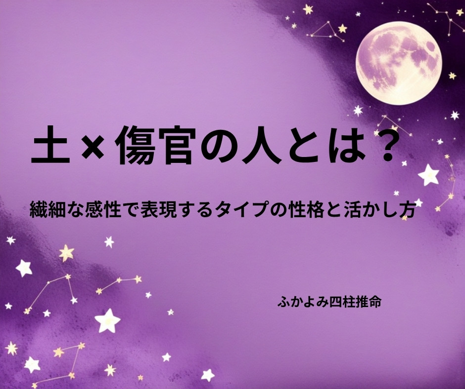 夜空に浮かぶ満月と星座を背景にした「土 × 傷官の人」の記事タイトル画像